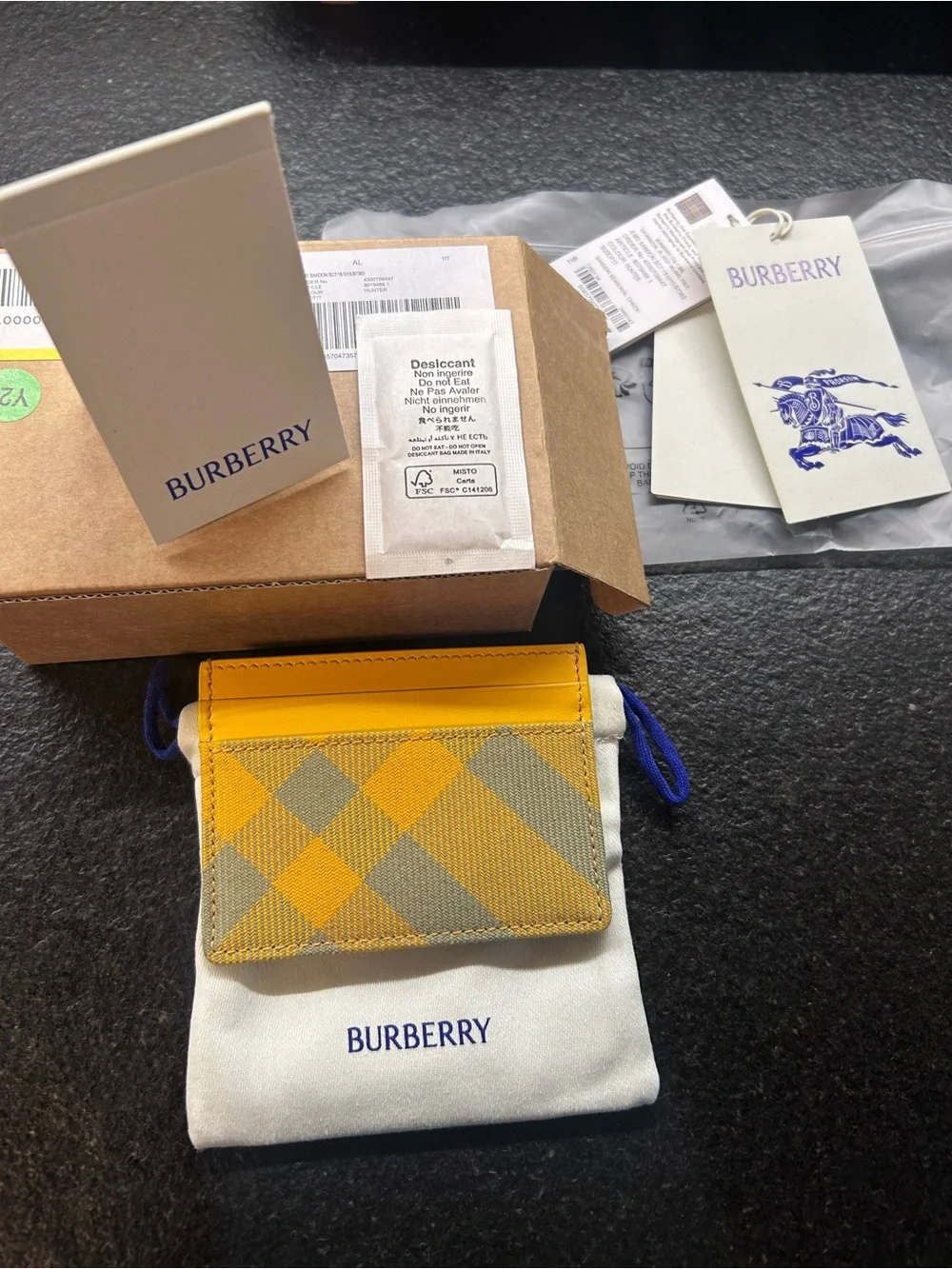 Burberry Yellow & Gray Check Card Holder BNWT Super Rare